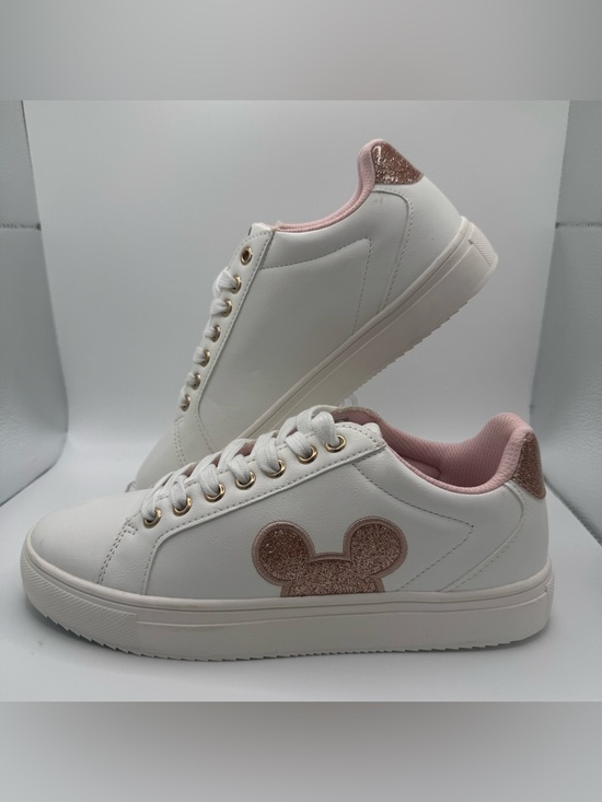 Disney X Aldi Shoes - Disney Mickey Mouse Court Sneakers Womens Sz 8 White Rose Gold Glitter ALDI NWOT